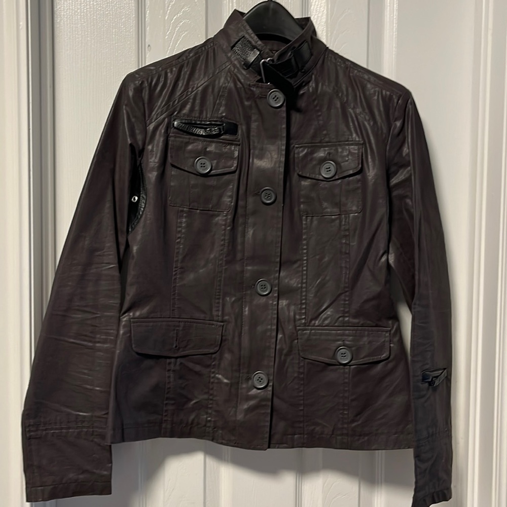 Rudsak jacket | grey coated cotton, leather trim | Med